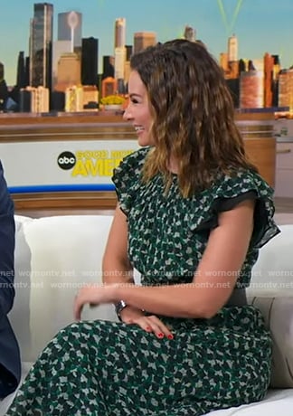 Rebecca's green printed flutter sleeve dress on Good Morning America