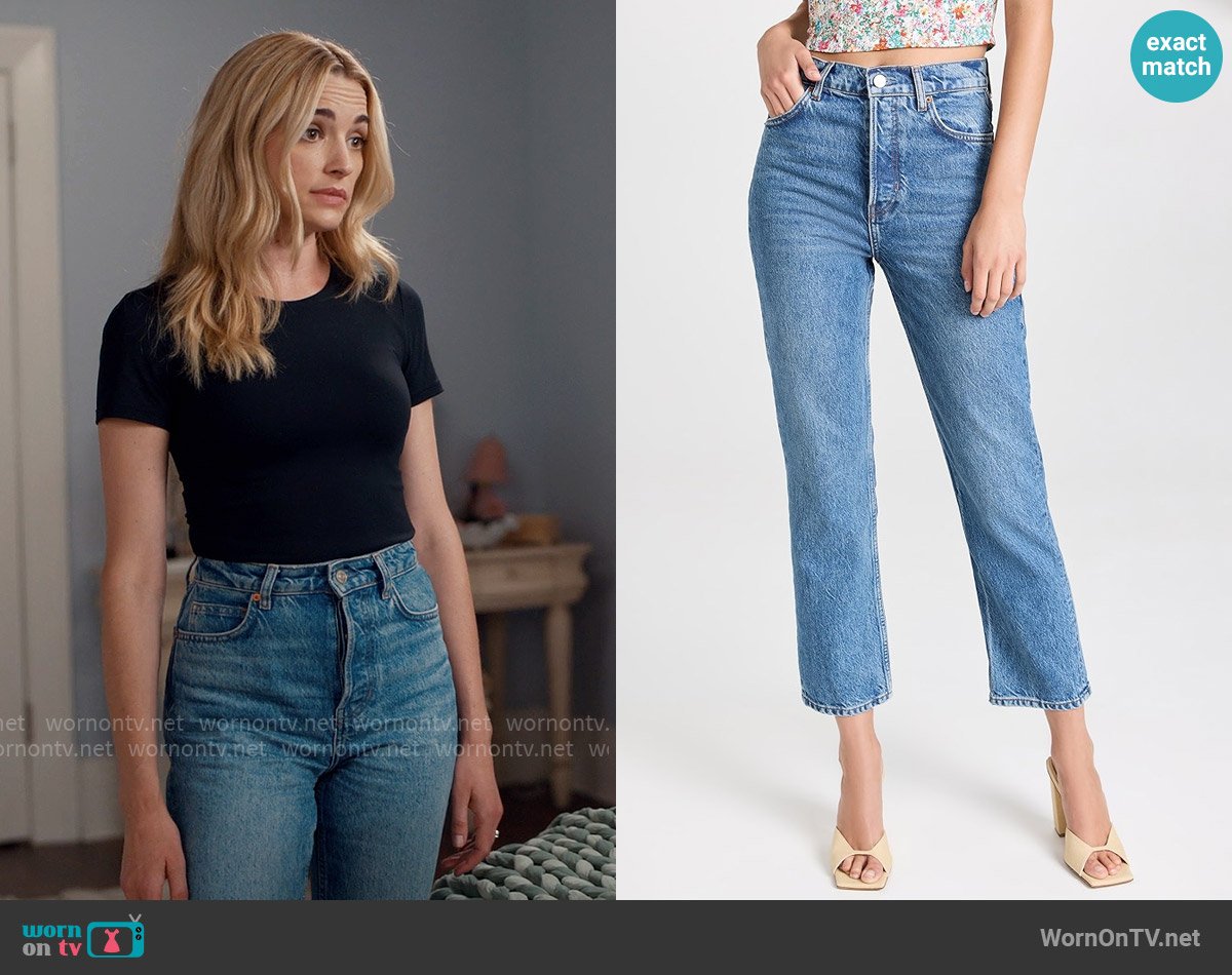 Reformation Cynthia Jeans in Colorado worn by Georgia Miller (Brianne Howey) on Ginny & Georgia