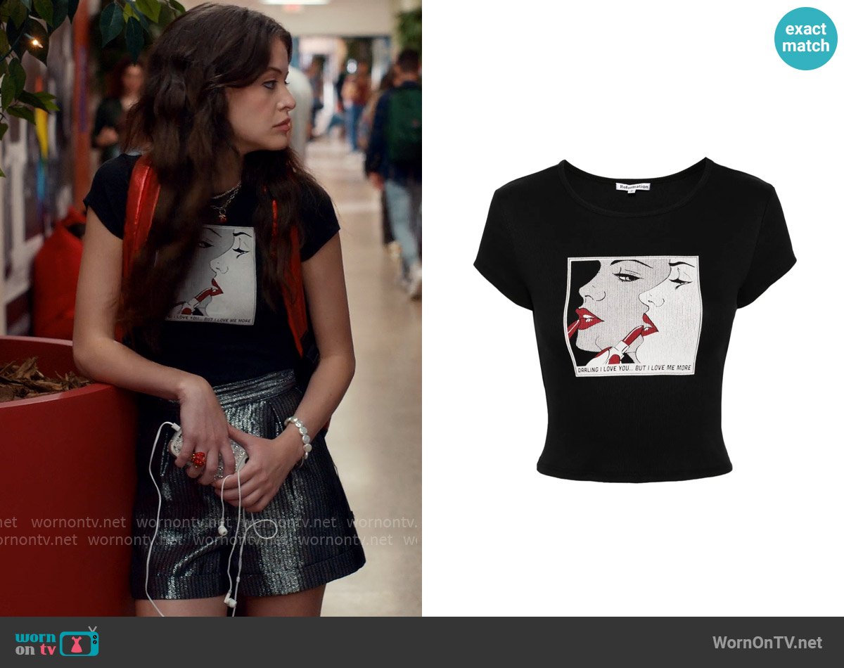 Reformation Muse Tee in Valentine's Darling worn by Maxine Baker (Sara Waisglass) on Ginny & Georgia