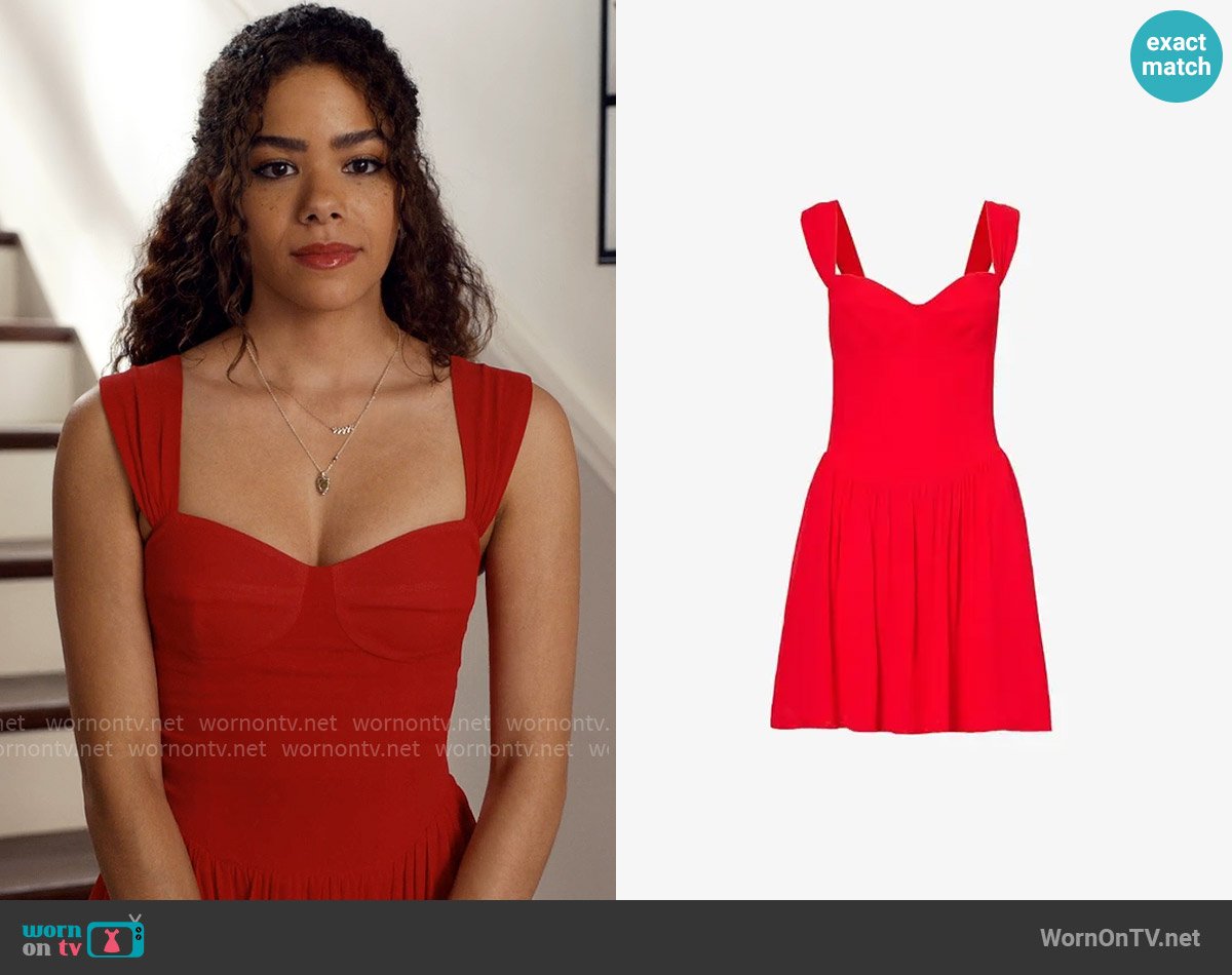 Reformation Taiga Dress in Poinsettia worn by Ginny Miller (Antonia Gentry) on Ginny & Georgia
