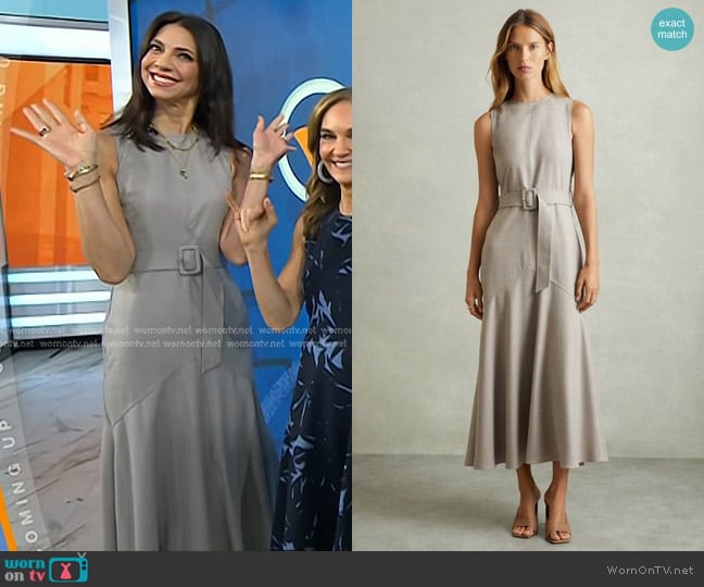 Reiss Danni Belted Wool-Blend Midi-Dress in Grey worn by Dr. Natalie Azar on Today
