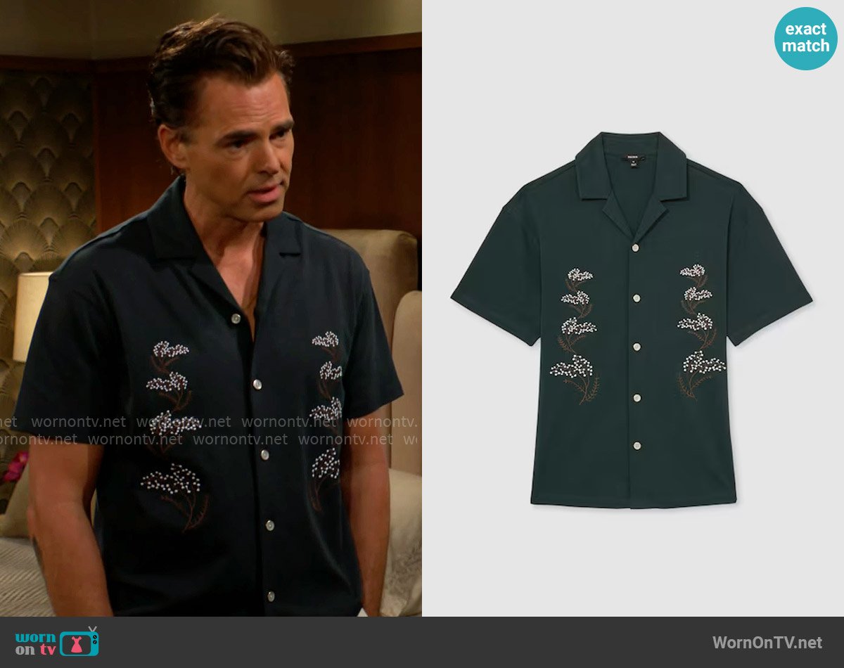 Reiss Goya Shirt in Dark Green worn by Billy Abbott (Jason Thompson) on The Young and the Restless