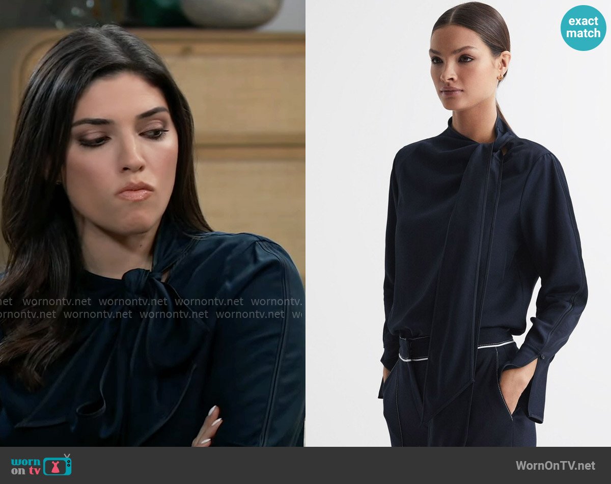 Reiss Hazel Blouse worn by Brook Lynn Quartermaine (Amanda Setton) on General Hospital