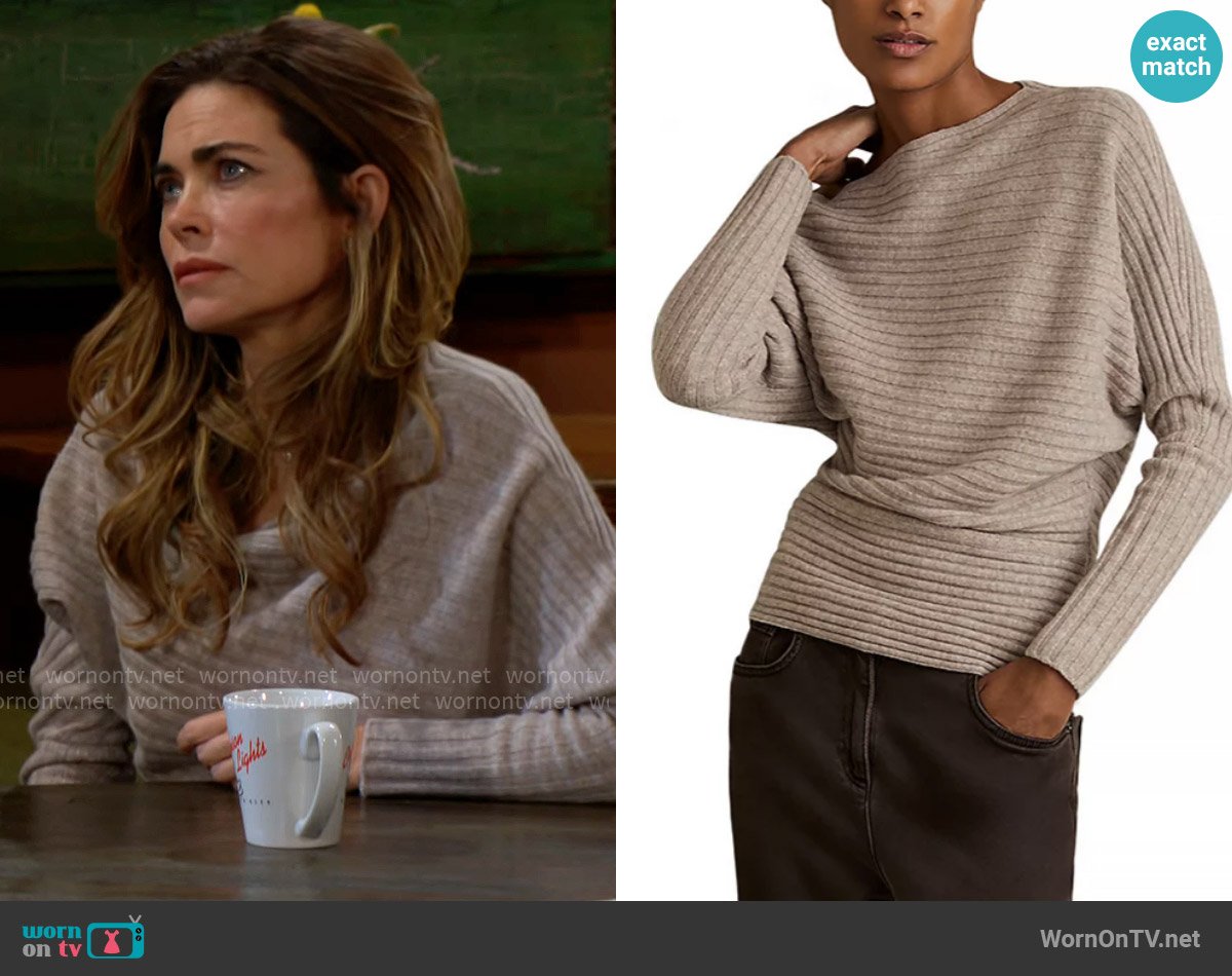 Reiss Nelly Drape Knitted Top Pull On worn by Victoria Newman (Amelia Heinle) on The Young and the Restless