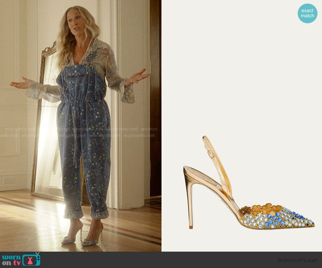 Rene Caovilla Crystal Halter Slingback Pumps worn by Carrie Bradshaw (Sarah Jessica Parker) on And Just Like That