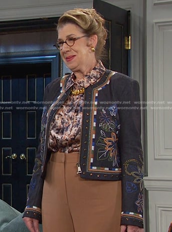 Rita’s abstract print blouse and floral jacket on Days of our Lives
