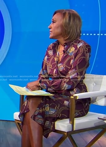 Robin’s burgundy print shirtdress on Good Morning America