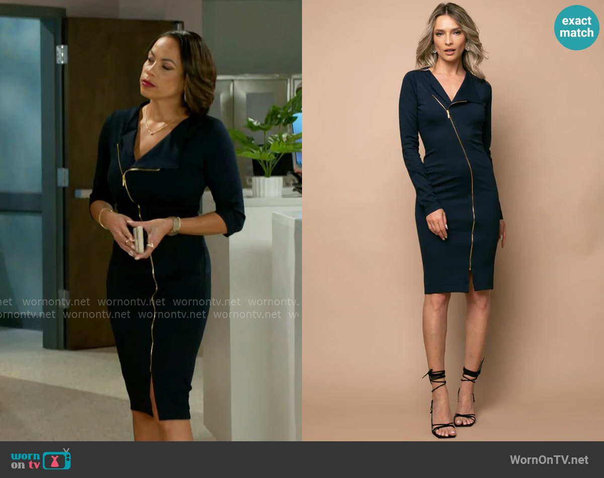 Roserry Chelsea Dress in Navy worn by Nicole Dupree Richardson (Daphnee Duplaix) on Beyond the Gates