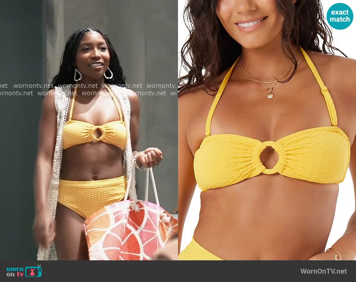 Roxy Haleiwa Textured Bandeau Bikini Top worn by Trina Robinson (Tabyana Ali) on General Hospital