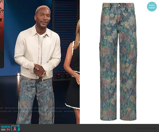 Roy Rogers x Daves New York Statement Pant Jacquard Tapestry worn by Scott Evans on Access Hollywood