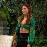 Sally’s green palm print cropped blouse on The Young and the Restless