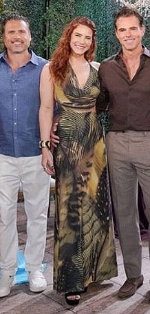 Sally's printed cowl neck maxi dress on The Young and the Restless