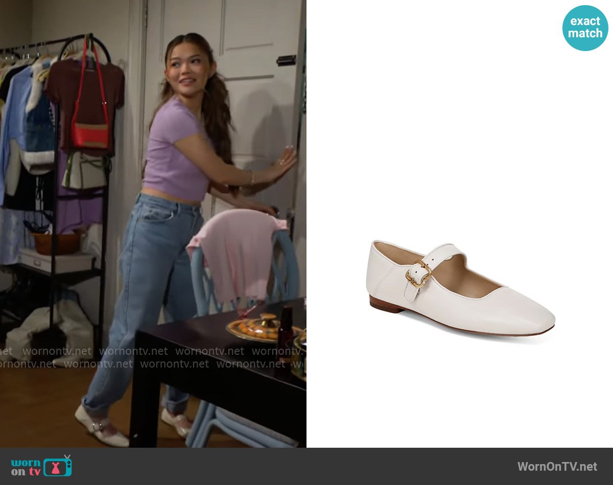 Sam Edelman Michaela Square Toe Buckled Mary Jane Flats worn by Luna (Lisa Yamada) on The Bold and the Beautiful