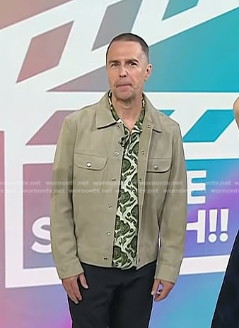 Sam Rockwell’s green floral shirt and beige jacket on Today