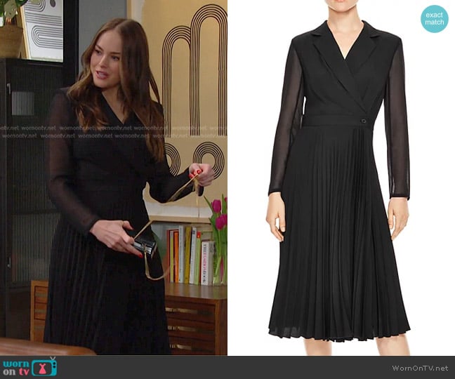 Sandro House Pleated Midi Dress worn by Stephanie Johnson (Abigail Klein) on Days of our Lives