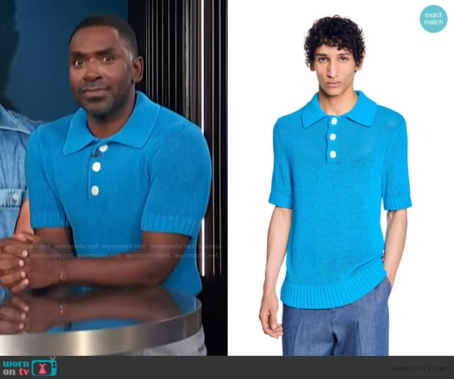 Sandro Knit polo shirt worn by Justin Sylvester on E! News