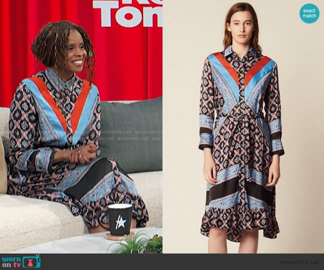 Sandro Flowing Printed Shirt Dress worn by Jacqueline Coley on Access Hollywood