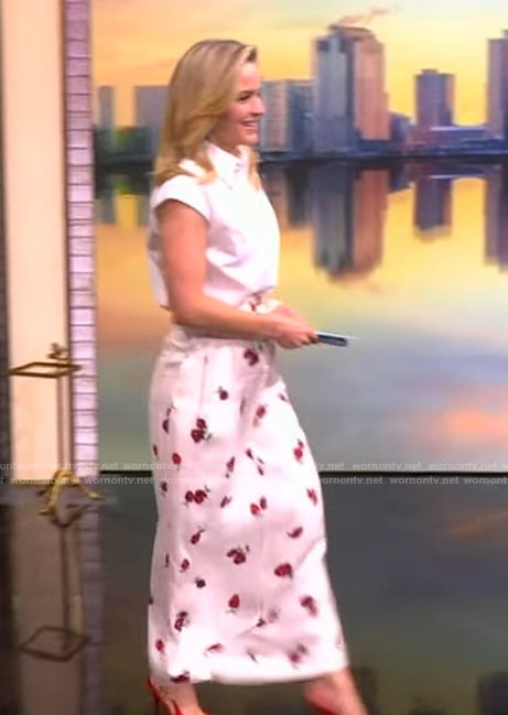 Sara's white embellished collar top and cherry print skirt on The View