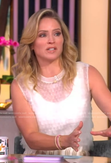Sara’s sheer sleeveless top and stripe pants on The View