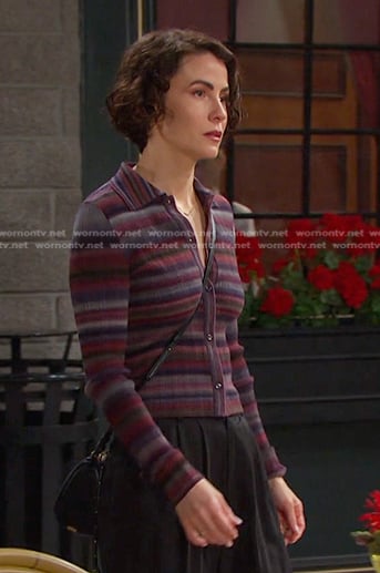 Sarah’s purple stripe cardigan on Days of our Lives
