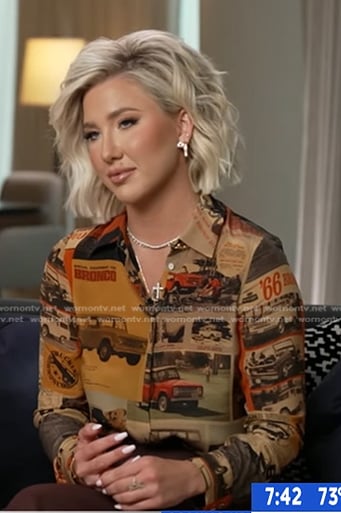 Savannah Chrisley’s brown car print shirt on Good Morning America