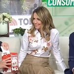 Savannah’s floral embroidered shirt and beige leather skirt on Today