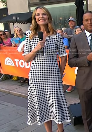 Savannah’s black and white gingham check midi dress on Today