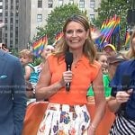 Savannah’s orange polo and floral print skirt on Today