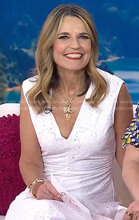 Savannah’s white eyelet v-neck dress on Today