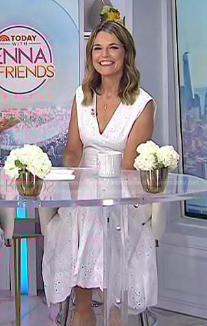 Savannah's white eyelet v-neck dress on Today