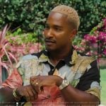 Scott’s black floral print shirt on Access Hollywood