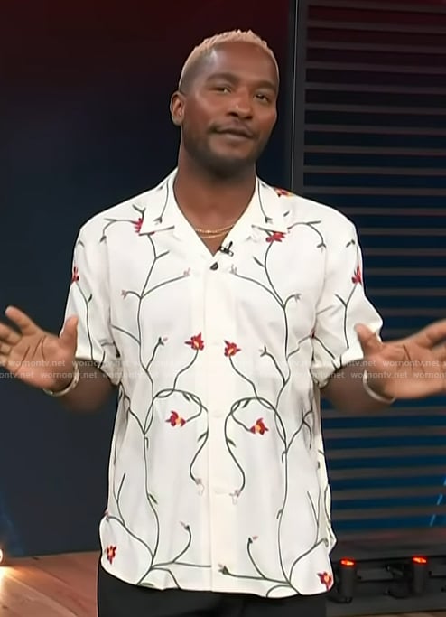 Scott's white floral print shirt on Access Hollywood