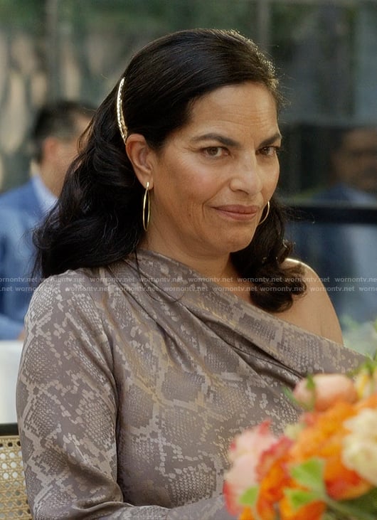 Seema’s snakeskin print top on And Just Like That