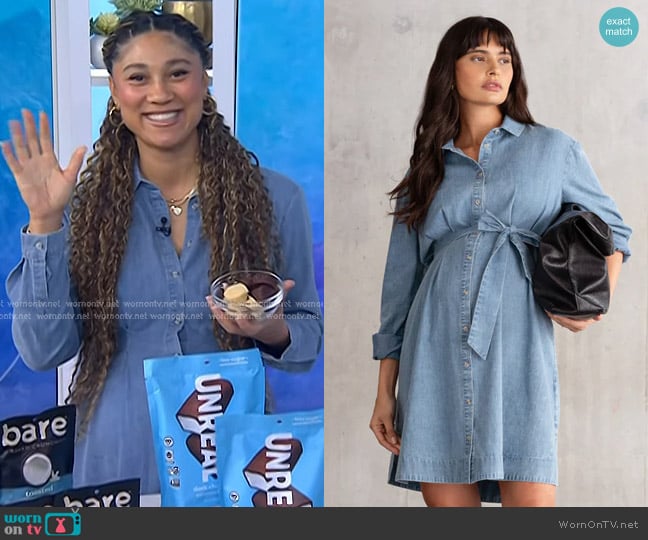 Annalise at Seraphine Chambray Tuck Detail Maternity Shirt Dress  worn by Ally Love on Today