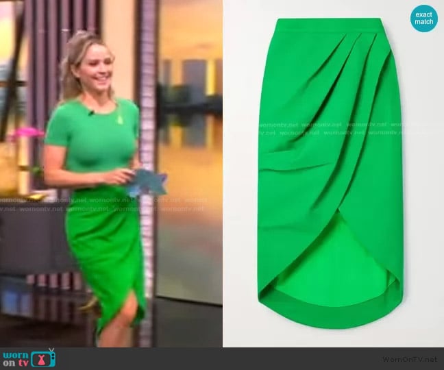 Sergio Hudson Draped wrap-effect grain de poudre wool midi skirt worn by Sara Haines on The View
