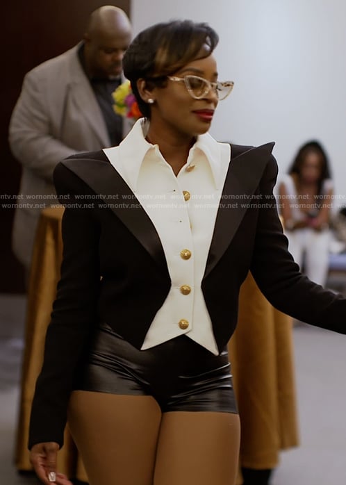 Shamea's black layered tuxedo blazer on The Real Housewives of Atlanta