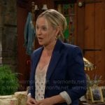 Sharon’s blue suit and floral cami on The Young and the Restless