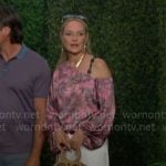 Sharon’s pink printed asymmetric shoulder top on The Young and the Restless