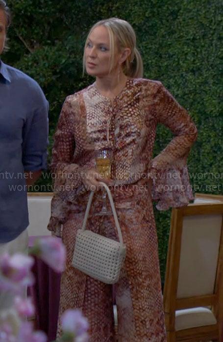 Sharon's snake print blouse and pants set on The Young and the Restless