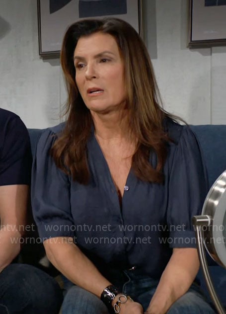 Sheila’s blue satin top on The Bold and the Beautiful