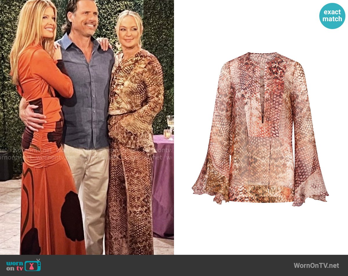 Silvia Tcherassi Thea Snake Silk Blouse worn by Sharon Newman (Sharon Case) on The Young and the Restless