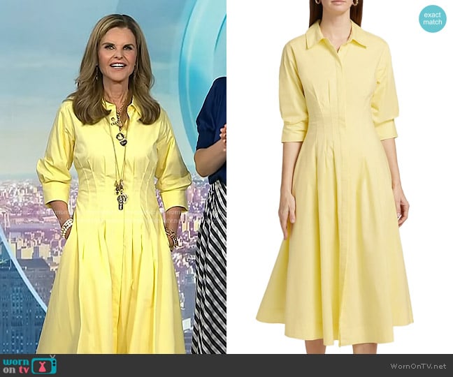 Simkhai Jazz Pintucked Midi Shirtdress in Buttercream worn by Maria Shriver on Today