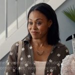 Simone’s olive embroidered shirt on Ginny & Georgia