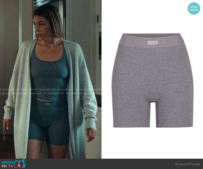 Chloe’s grey boxer shorts on The Better Sister
