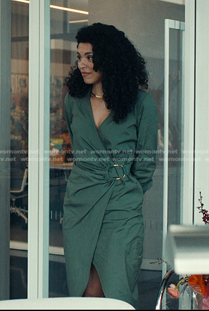 Sonia's green wrap dress on The Better Sister