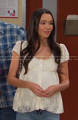 Sophia’s white floral lace top on Days of our Lives