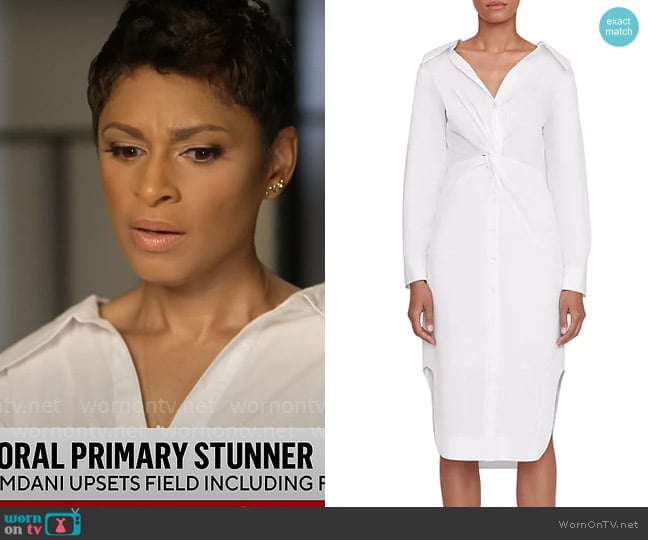 Staud Clea Twist Front Shirt Dress worn by Jericka Duncan on CBS Mornings