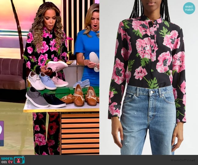 Stella McCartney Iconic Poppy Print Silk Button-Up Shirt worn by Sunny Hostin on The View