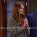 Stephanie’s orange blouse and grey plaid suit on Days of our Lives