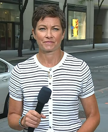 Stephanie's white striped short sleeve cardigan on Today